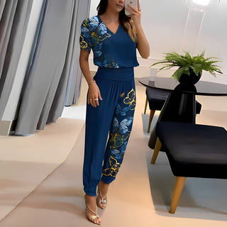 Alexandra – Luxus - Set für Damen – Bluse mit V - Ausschnitt und Hose - Sets - Blau - Müller Mode