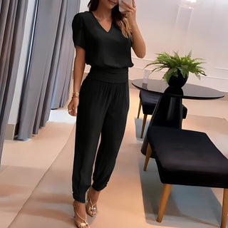 Alexandra – Luxus - Set für Damen – Bluse mit V - Ausschnitt und Hose - Sets - Schwarz - Müller Mode