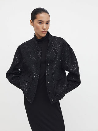Alexie – Schwarze Tweedjacke mit Pailletten – Bequemer Lockerer Schnitt - Leichte Jacken - Schwarz - Müller Mode