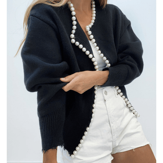 Ally - Strickjacke - Perlenkanten - Strickwaren - Schwarz - Müller Mode