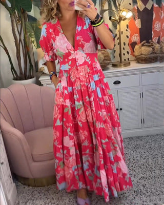 Anni - Blumenkleid - A - Linie - Puffärmel - Kleider - Rot - Müller Mode