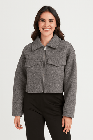 Ayla Kurzjacke mit Reißverschluss und Taschen - Jacken - Grau - Müller Mode