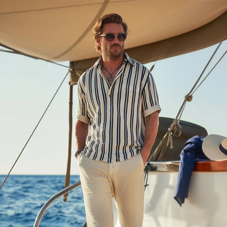 Bence Kurzarm - Hemd mit Streifen - Hemden - Beige - Müller Mode