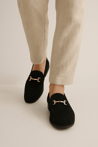 Benjamin mit Goldschnalle Wildlederloafer - Loafers - Schwarz - Müller Mode