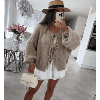 Bernice - Oversized Strickjacke - Schleifenverschluss - Strickwaren - Khaki - Müller Mode