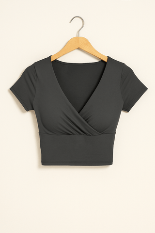 Bettina Crop Top mit V - Ausschnitt - Top - Grau - Müller Mode