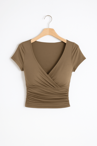 Bettina Crop Top mit V - Ausschnitt - Top - Khaki - Müller Mode