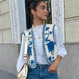 Blaire - Sommerweste - Bezaubernder Blumendruck - Bluse - Blau - Müller Mode