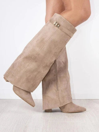 Britta Stiefel mit weitem Schaft und Absatz - Stiefel - Beige - Müller Mode