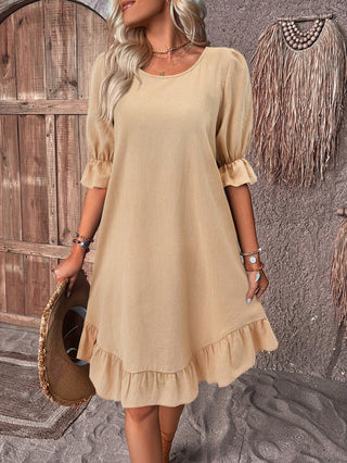 Carla - Volant - Sommerkleid - Bohemian Eleganz - Kleider - Khaki - Müller Mode