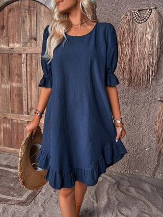 Carla - Volant - Sommerkleid - Bohemian Eleganz - Kleider - Marineblau - Müller Mode