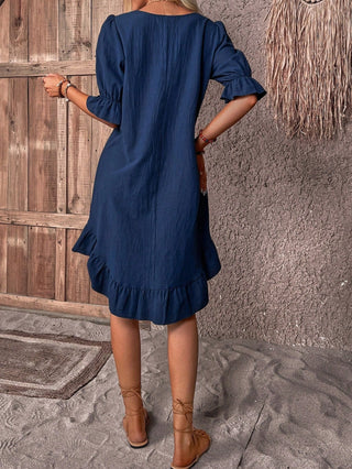Carla - Volant - Sommerkleid - Bohemian Eleganz - Kleider - Marineblau - Müller Mode