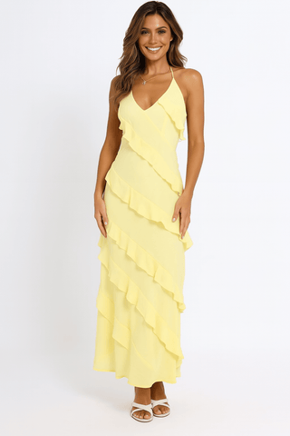 Carlotta Maxikleid mit Neckholder und V - Ausschnitt - Kleider - Gelb - Müller Mode