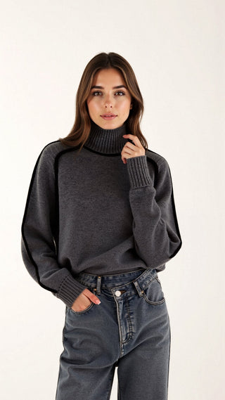 Catalina - Strickrollkragenpullover - Kontrastierende Linien - Strickwaren - Beige - Müller Mode