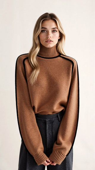 Catalina - Strickrollkragenpullover - Kontrastierende Linien - Strickwaren - Beige - Müller Mode