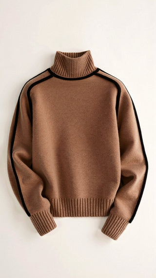 Catalina - Strickrollkragenpullover - Kontrastierende Linien - Strickwaren - Braun - Müller Mode