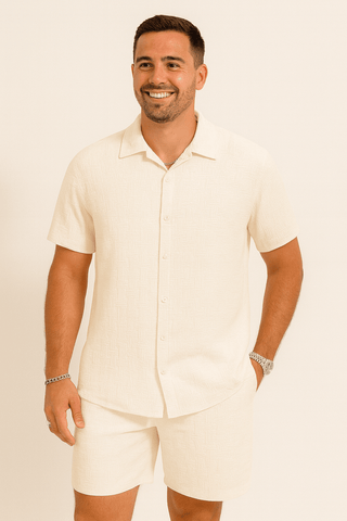 Cedric Strukturierter Hemd - und - Shorts - Set - Set - Aprikose - Müller Mode