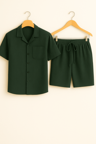 Cedric Strukturierter Hemd - und - Shorts - Set - Set - Dunkelgrün - Müller Mode