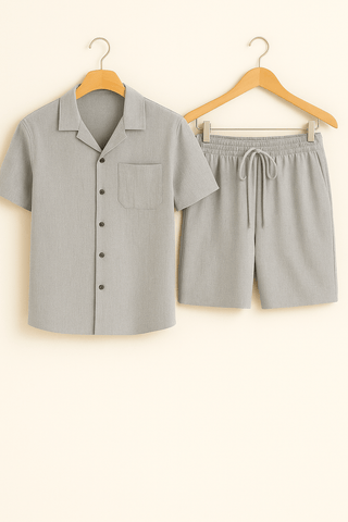Cedric Strukturierter Hemd - und - Shorts - Set - Set - Grau - Müller Mode