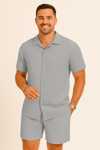 Cedric Strukturierter Hemd - und - Shorts - Set - Set - Grau - Müller Mode