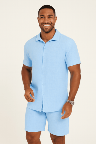 Cedric Strukturierter Hemd - und - Shorts - Set - Set - Himmelblau - Müller Mode