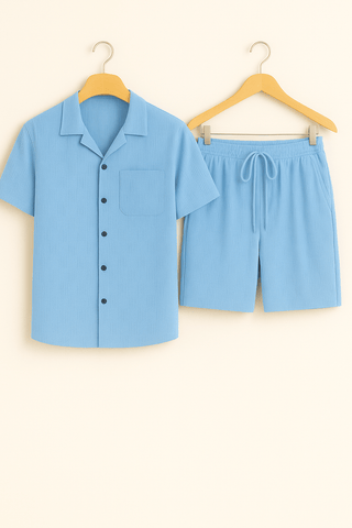 Cedric Strukturierter Hemd - und - Shorts - Set - Set - Himmelblau - Müller Mode