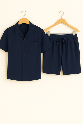 Cedric Strukturierter Hemd - und - Shorts - Set - Set - Marineblau - Müller Mode