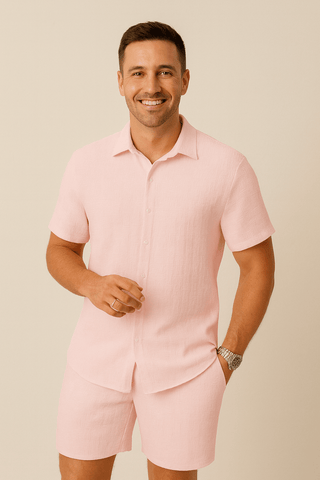 Cedric Strukturierter Hemd - und - Shorts - Set - Set - Rosa - Müller Mode
