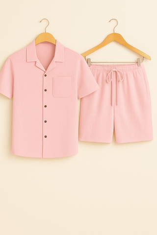 Cedric Strukturierter Hemd - und - Shorts - Set - Set - Rosa - Müller Mode