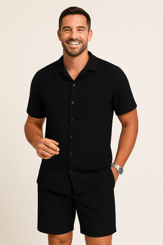 Cedric Strukturierter Hemd - und - Shorts - Set - Set - Schwarz - Müller Mode