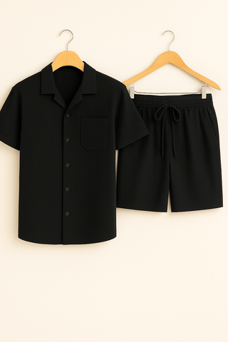 Cedric Strukturierter Hemd - und - Shorts - Set - Set - Schwarz - Müller Mode