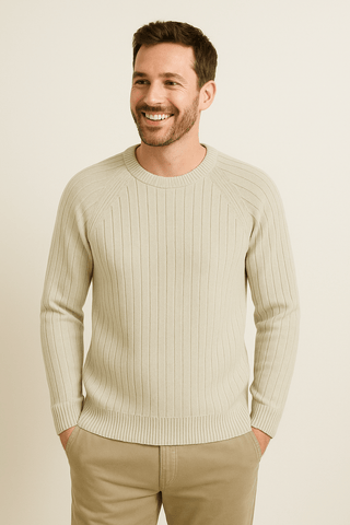 Charles Strickpullover Gerippt Rundhals - Strickwaren - Beige - Müller Mode