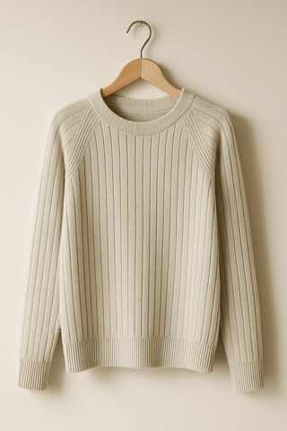 Charles Strickpullover Gerippt Rundhals - Strickwaren - Beige - Müller Mode