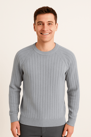 Charles Strickpullover Gerippt Rundhals - Strickwaren - Grau - Müller Mode