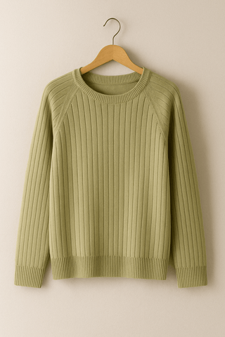 Charles Strickpullover Gerippt Rundhals - Strickwaren - Grün - Müller Mode