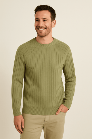 Charles Strickpullover Gerippt Rundhals - Strickwaren - Grün - Müller Mode