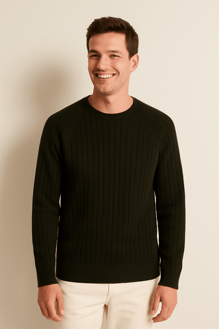 Charles Strickpullover Gerippt Rundhals - Strickwaren - Schwarz - Müller Mode