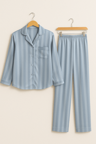 Christabel Gestreiftes Pyjama - Set - Unterwäsche & Nachtwäsche - Hellblau - Müller Mode
