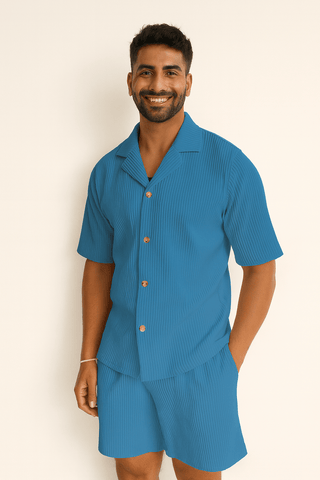 Christian Geripptes Hemd - und - Shorts Set - Set - Blau - Müller Mode