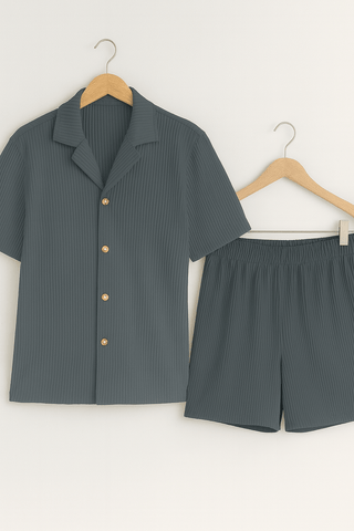 Christian Geripptes Hemd - und - Shorts Set - Set - Dunkelgrau - Müller Mode
