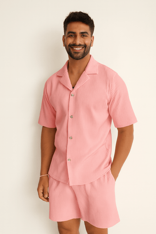 Christian Geripptes Hemd - und - Shorts Set - Set - Rosa - Müller Mode