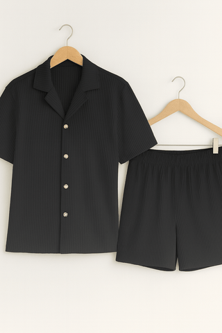Christian Geripptes Hemd - und - Shorts Set - Set - Schwarz - Müller Mode