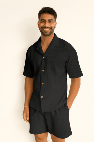 Christian Geripptes Hemd - und - Shorts Set - Set - Schwarz - Müller Mode