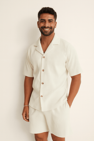 Christian Geripptes Hemd - und - Shorts Set - Set - Weiß - Müller Mode