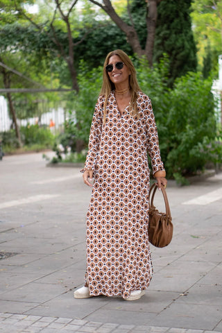 Christin - Maxi - Kleid - Stilvoller Print - Kleider - Beige - Müller Mode