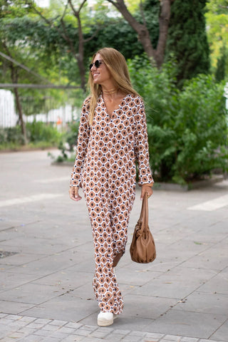Christin - Maxi - Kleid - Stilvoller Print - Kleider - Beige - Müller Mode