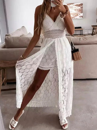 Christina - Strandkleid - Blumen Spitze - Kleider - Weiß - Müller Mode