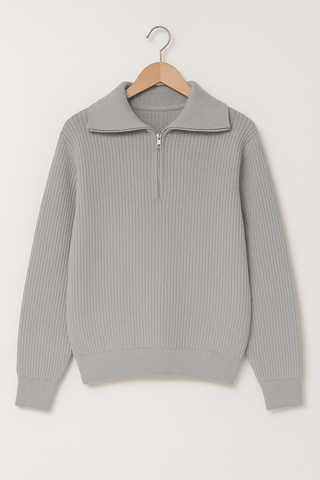 Christopher Strickpullover mit Reißverschluss und Streifen - Strickwaren - Grau - Müller Mode