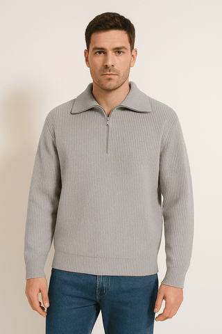 Christopher Strickpullover mit Reißverschluss und Streifen - Strickwaren - Grau - Müller Mode