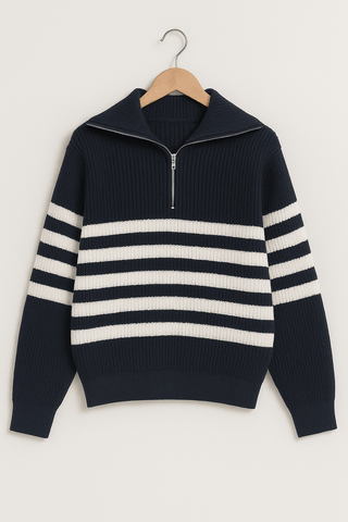Christopher Strickpullover mit Reißverschluss und Streifen - Strickwaren - Marineblau gestreift - Müller Mode